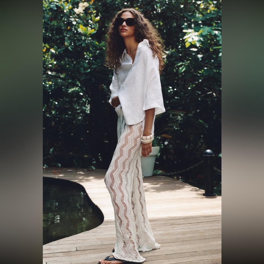 Zara crochet wide leg open knit mesh pants - Picture 4 of 10